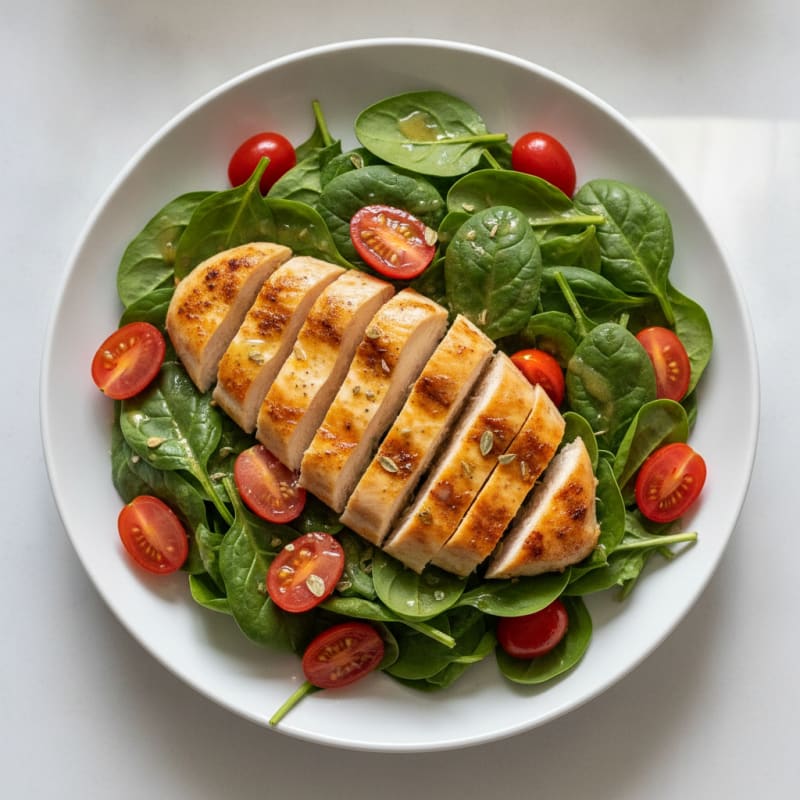 Grilled Chicken Salad with Spinach and Cherry Tomatoes