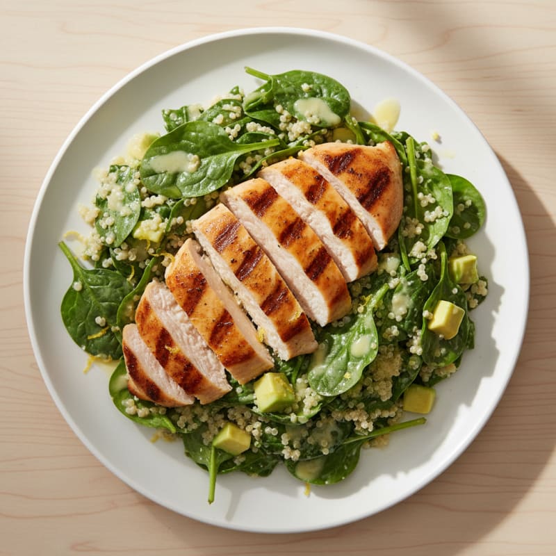 Grilled Chicken Breast with Creamy Quinoa Spinach Salad