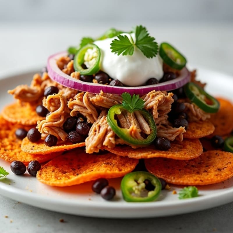 Spicy Pulled Pork Loaded Sweet Potato Nachos