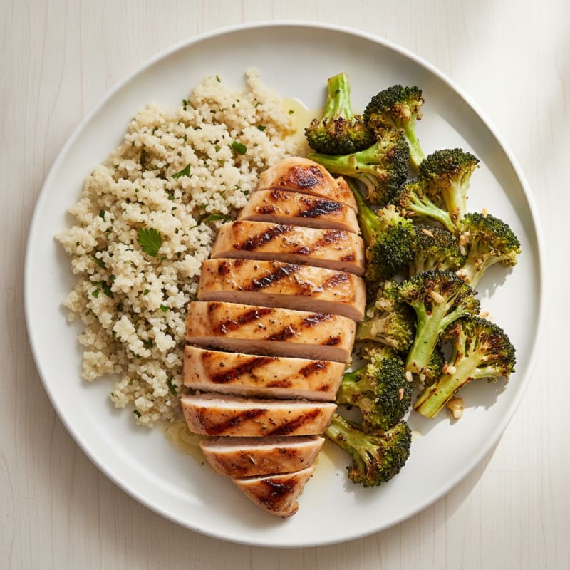 Grilled Chicken Breast with Quinoa and Roasted Broccoli