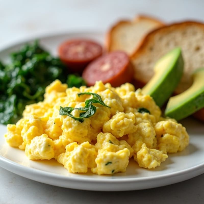 Egg White Scramble with Turkey Sausage and Sautéed Spinach