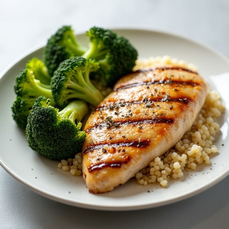 Grilled Chicken Breast with Roasted Broccoli and Quinoa