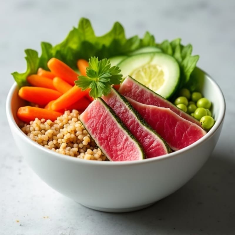 Fresh Ahi Tuna Poke Bowl with Creamy Avocado and Crunchy Veggies