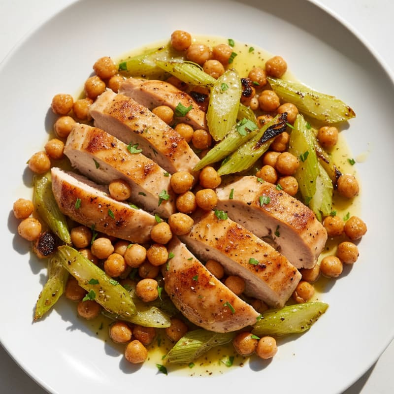 Crispy Roasted Celery and Chicken with Lemon-Herb Dressing