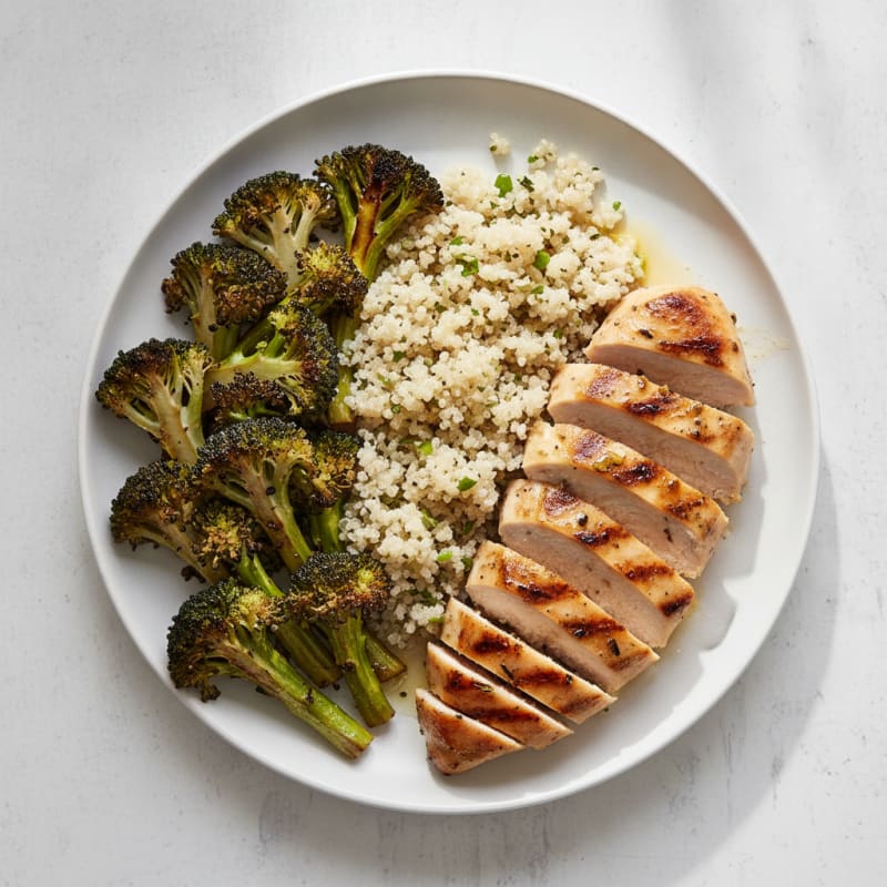 Grilled Chicken Breast with Quinoa and Roasted Broccoli