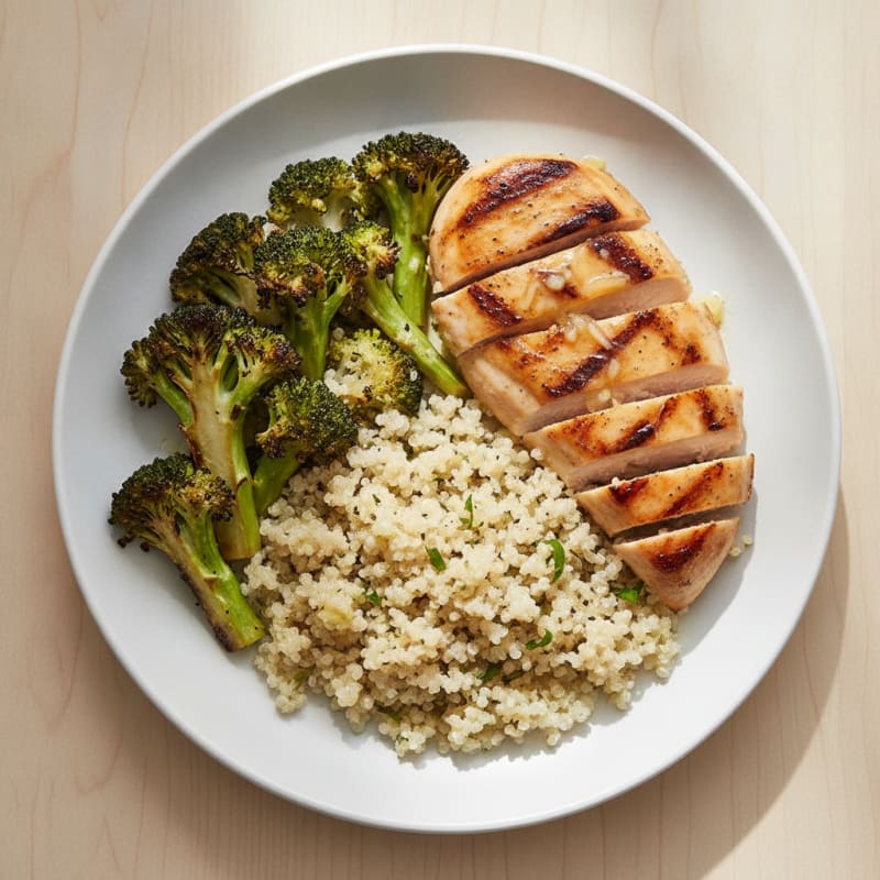 Grilled Chicken Breast with Quinoa and Roasted Broccoli