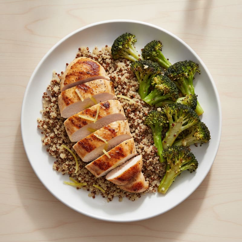 Grilled Chicken Breast with Roasted Broccoli and Quinoa