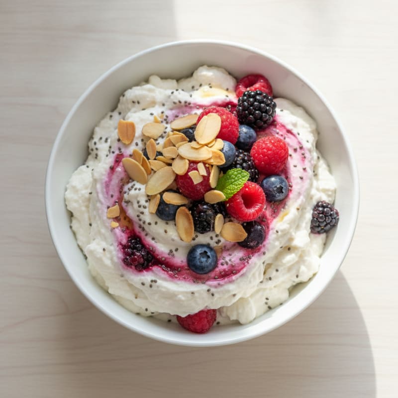 Greek Yogurt Protein Mousse with Mixed Berries