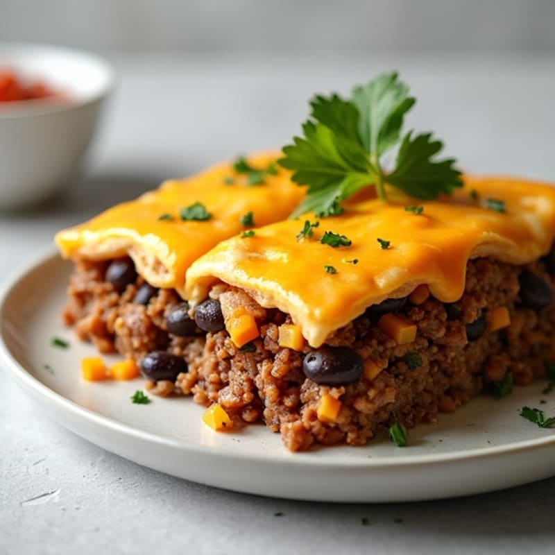 Creamy Beef and Black Bean Tortilla Bake