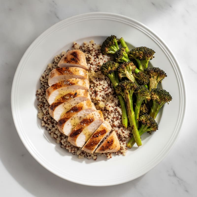 Grilled Chicken Breast with Quinoa and Roasted Broccoli