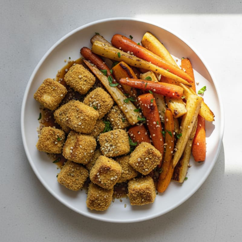 Pan-Seared Tofu with Roasted Root Vegetables