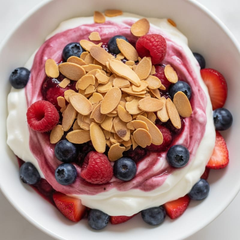 Greek Yogurt Protein Parfait with Mixed Berries and Almonds