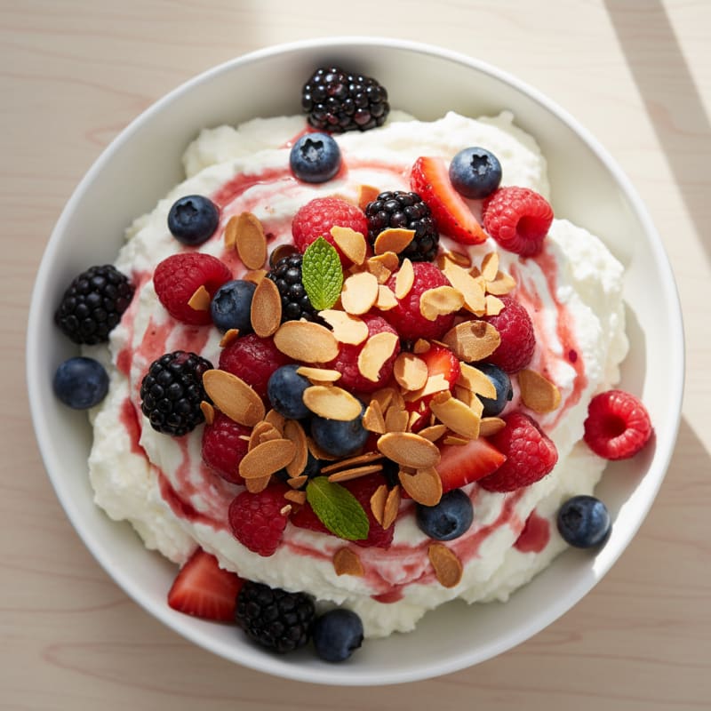 Greek Yogurt Protein Mousse with Mixed Berries