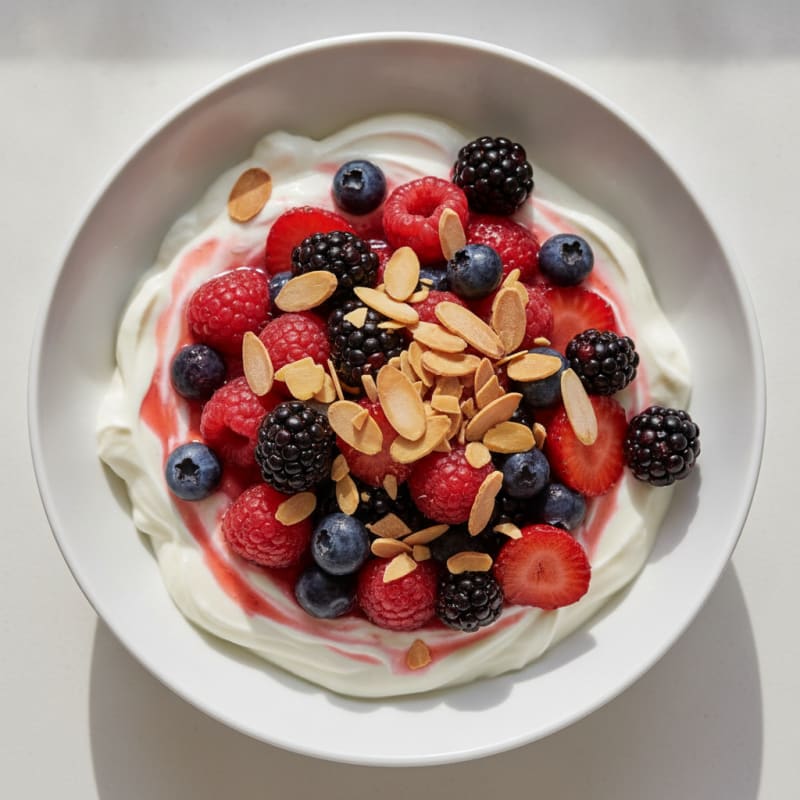 Greek Yogurt Protein Parfait with Mixed Berries and Almonds