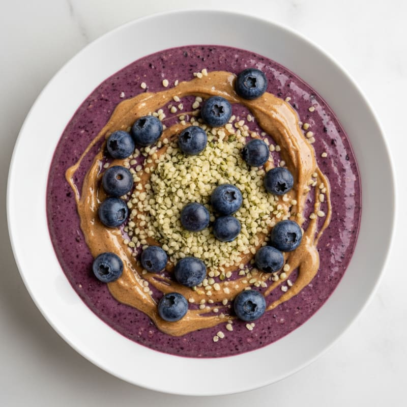 Silky Tofu Protein Smoothie Bowl with Hemp Seeds and Berries