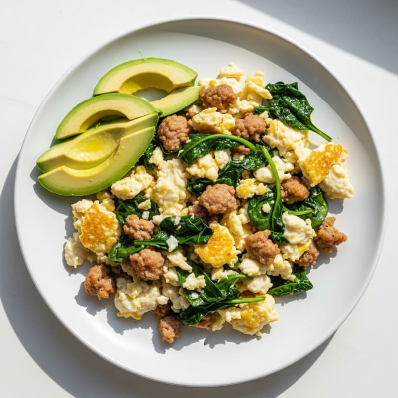 Egg White Scramble with Turkey Sausage and Spinach