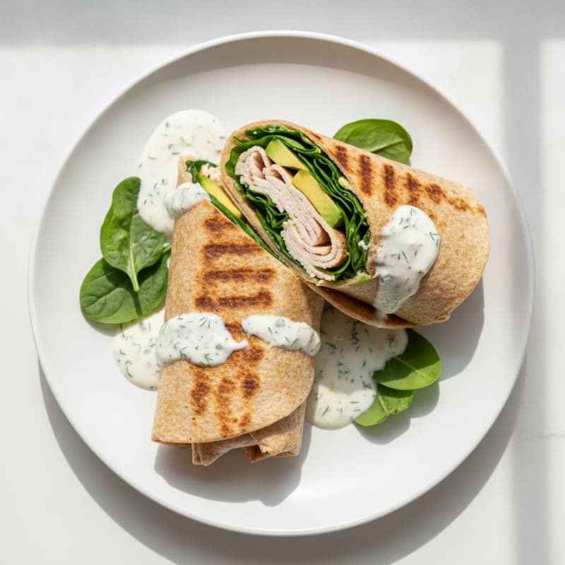 Grilled Turkey and Spinach Wrap with Greek Yogurt Spread