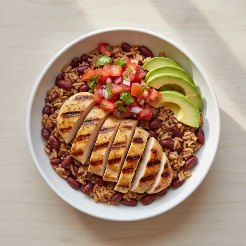 Grilled Chicken and Kidney Bean Rice Bowl with Fresh Tomato Salsa