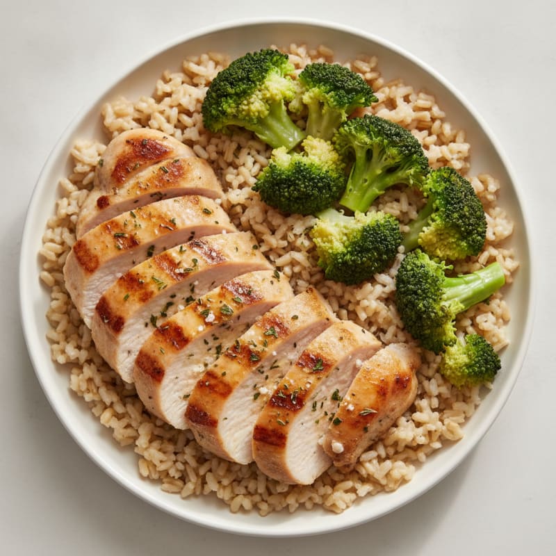 Seared Turkey Breast with Steamed Broccoli and Brown Rice