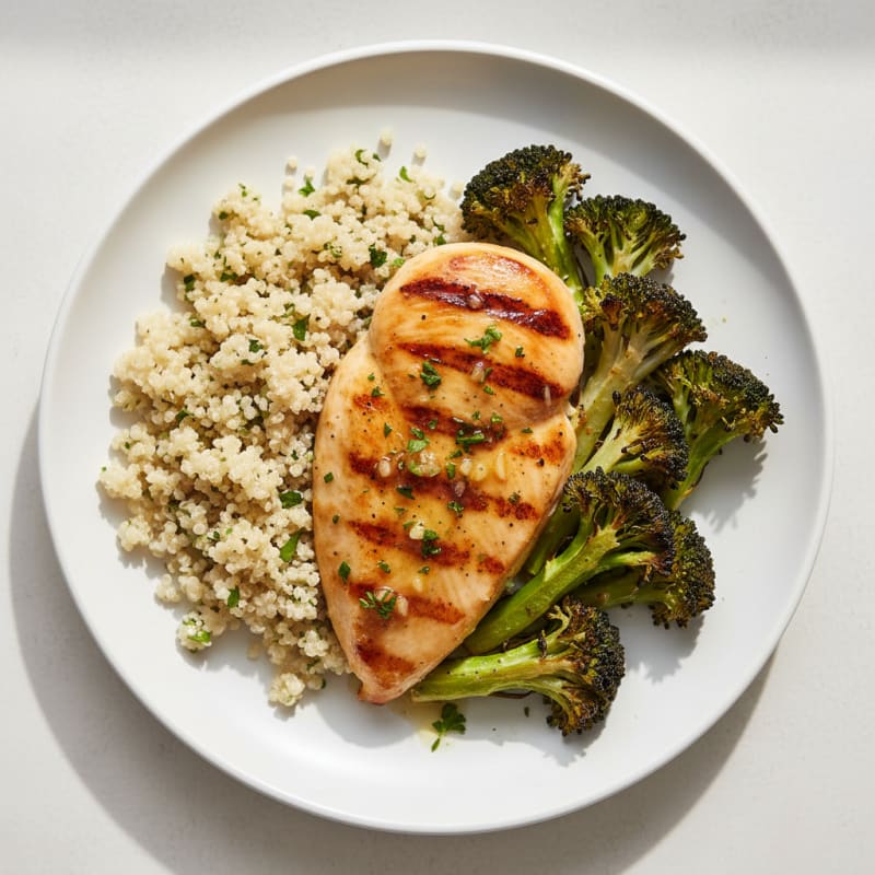 Grilled Lemon Garlic Chicken with Quinoa and Roasted Broccoli