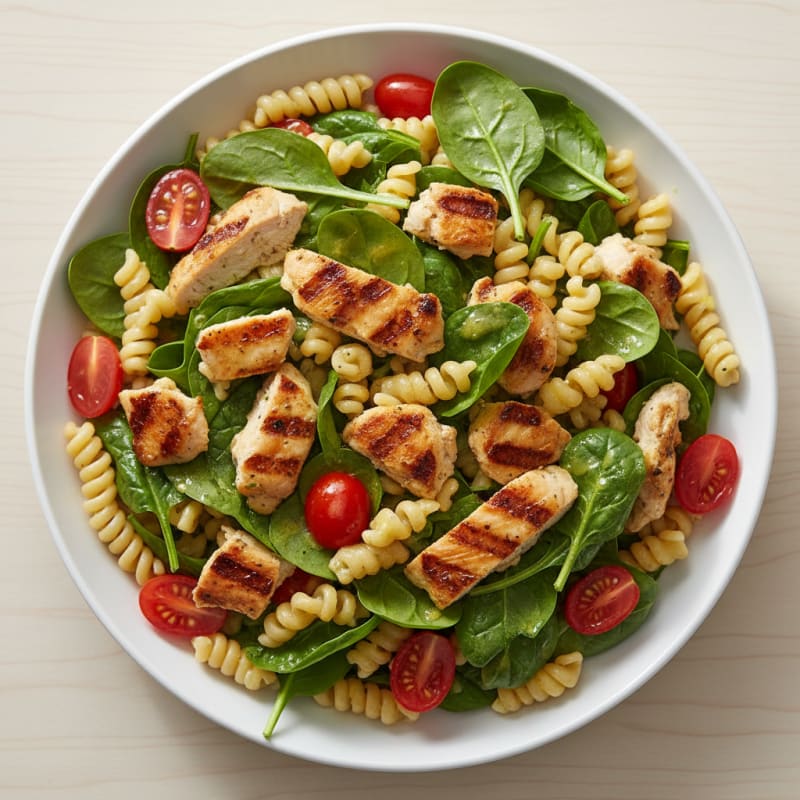 Grilled Chicken Pasta Salad with Fresh Spinach