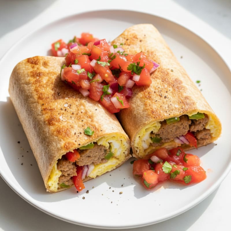 Hearty Sausage Breakfast Burrito with Salsa