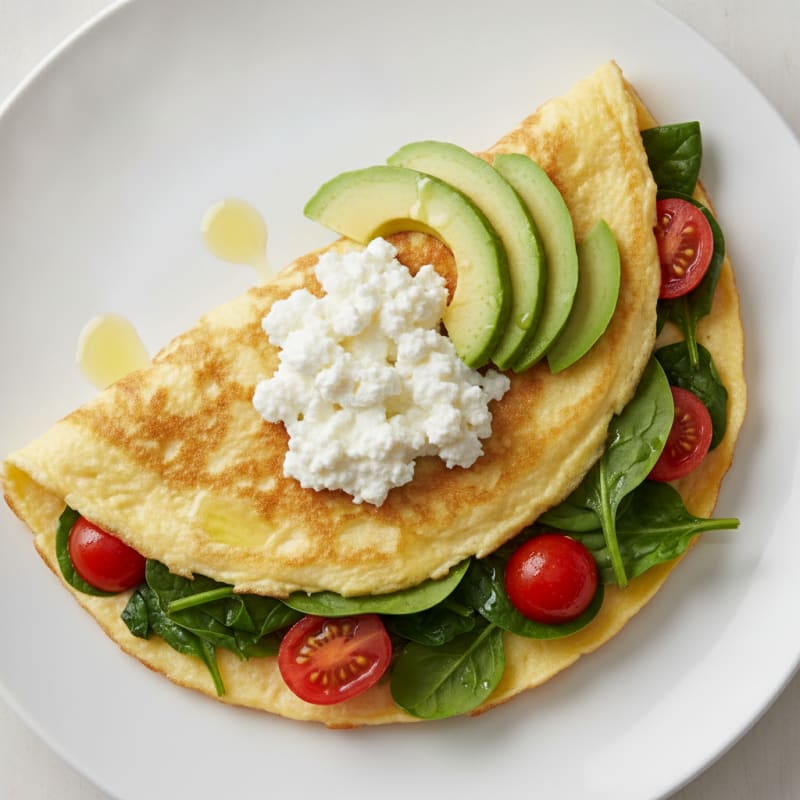 Egg White Spinach Omelette with Cottage Cheese and Cherry Tomatoes