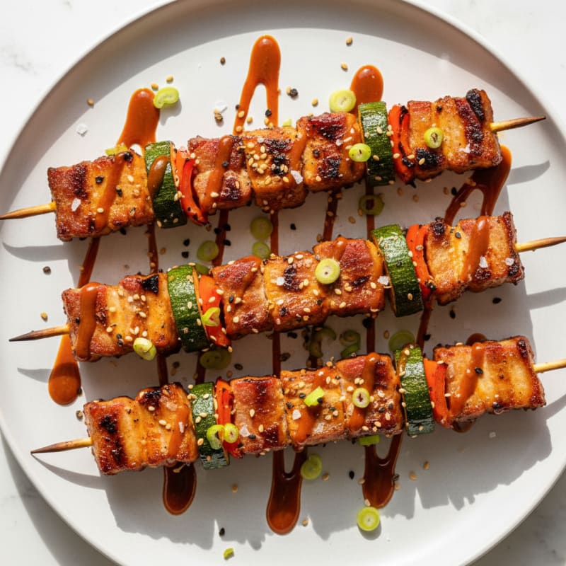 Spicy Gochujang Pork Belly Skewers