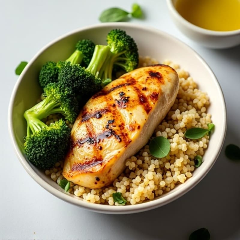 Grilled Chicken and Quinoa Bowl with Roasted Broccoli