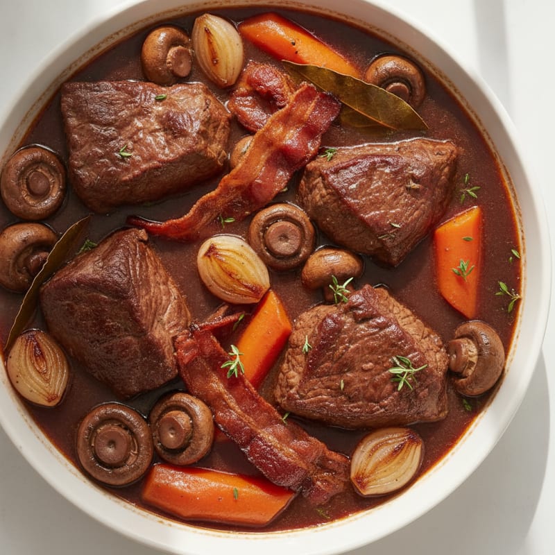 Classic Beef Bourguignon with Mushrooms