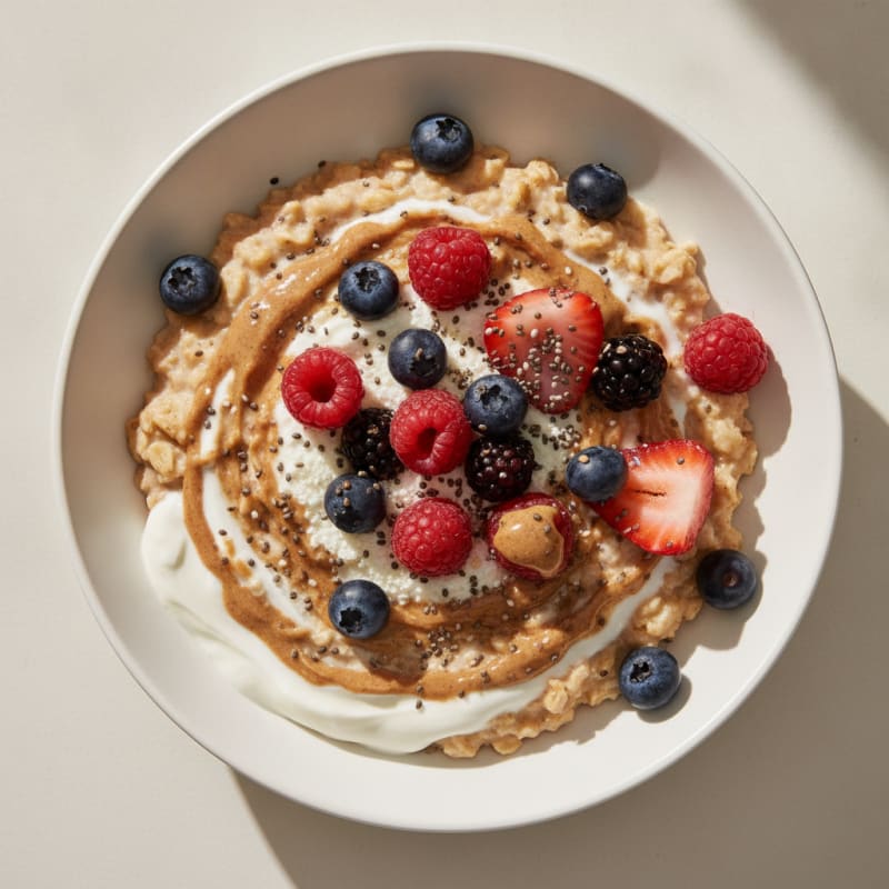 Creamy Greek Yogurt Oats with Mixed Berries and Almond Butter