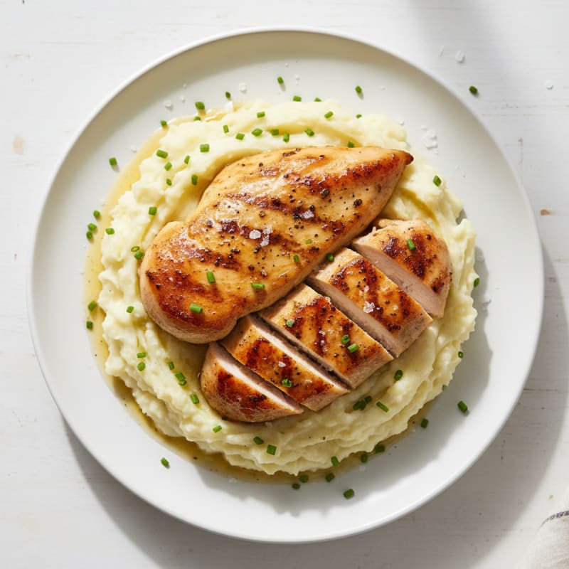 Creamy Garlic Mashed Potatoes with Pan-Seared Chicken