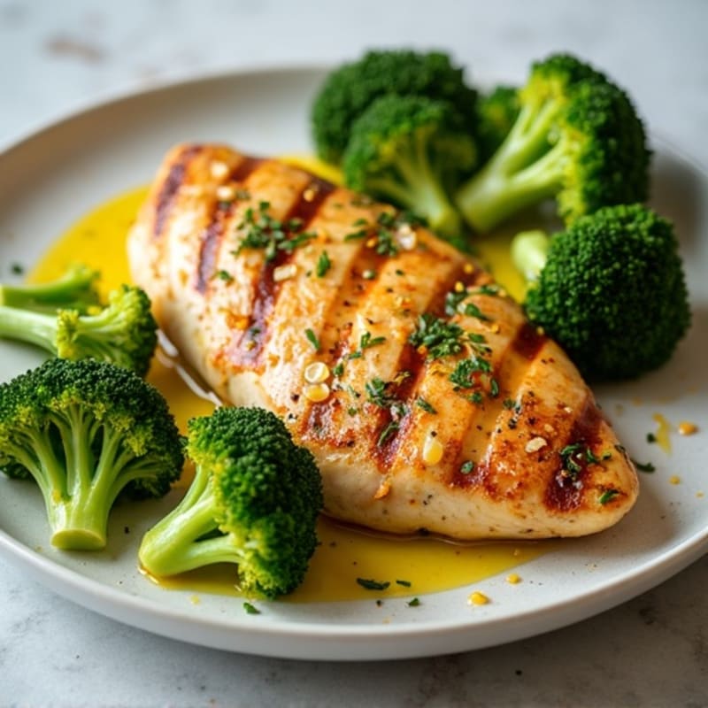 Grilled Lemon-Garlic Chicken Breast with Steamed Broccoli