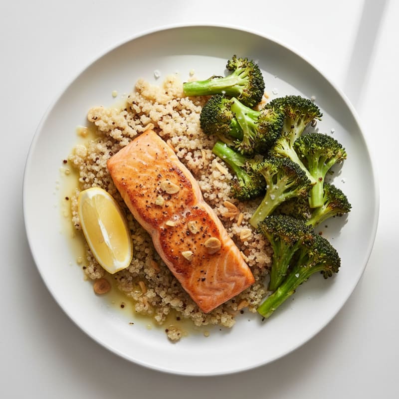 Seared Salmon with Roasted Broccoli and Quinoa