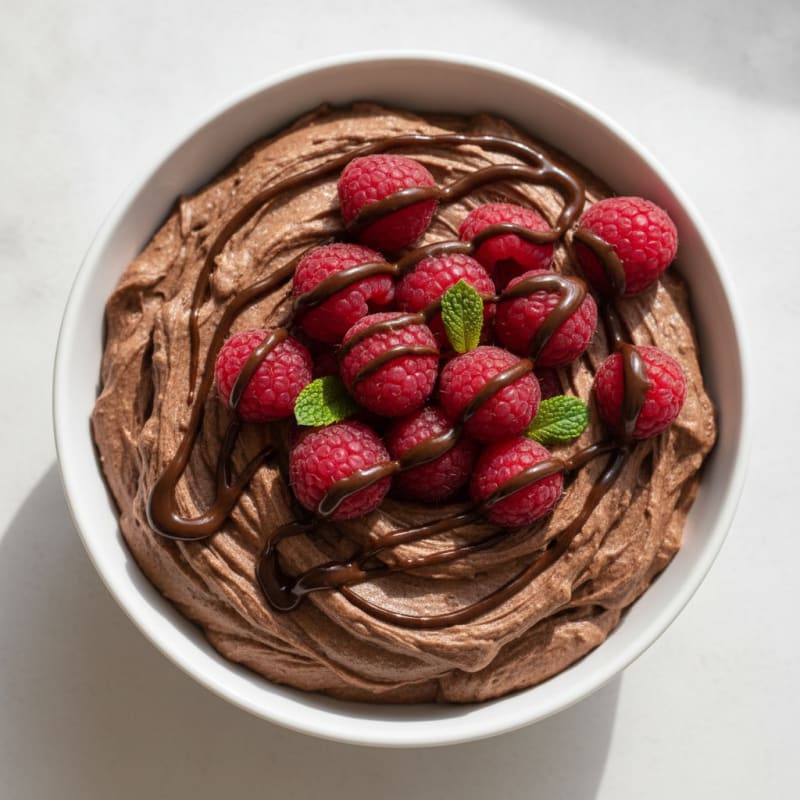 Dark Chocolate Protein Mousse with Milk and Fresh Fruit