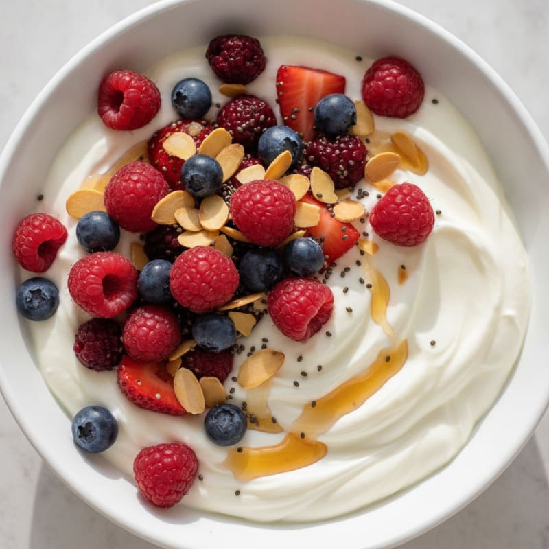 Silky Greek Yogurt with Mixed Berries and Protein Powder