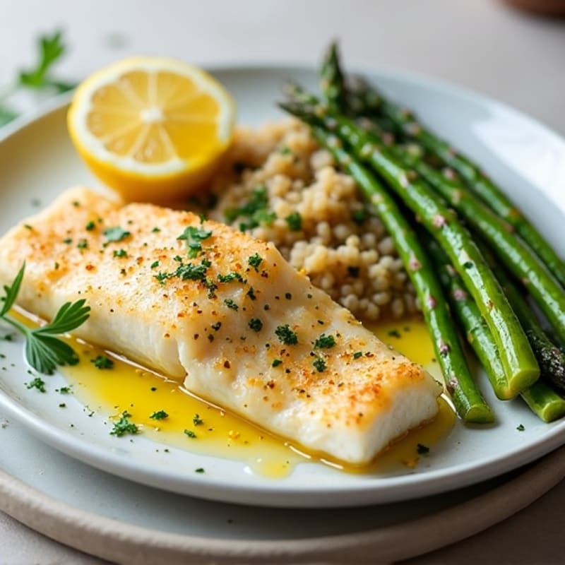 Flaky Lemon Herb Baked Cod with Roasted Asparagus
