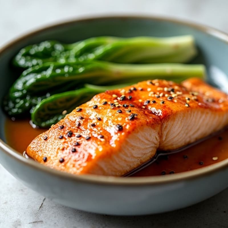 Ginger-Sesame Glazed Salmon with Asian Greens