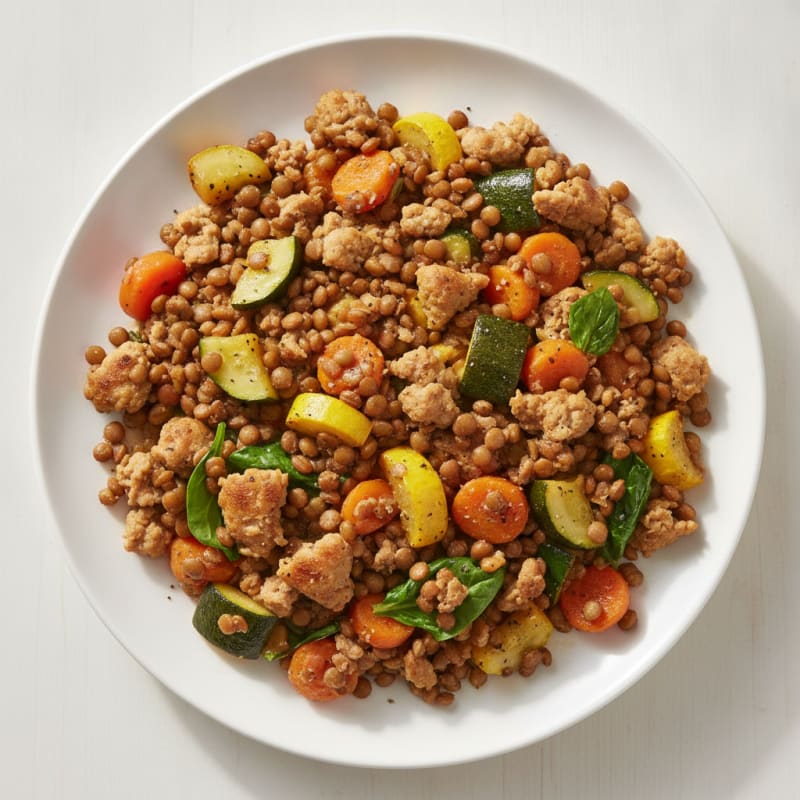 Turkey and Lentil Skillet with Roasted Vegetables