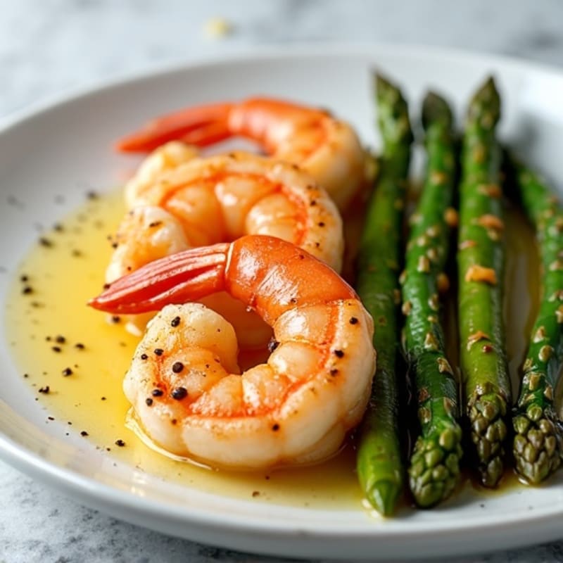 Garlic Lemon Pan-Seared Shrimp with Roasted Asparagus