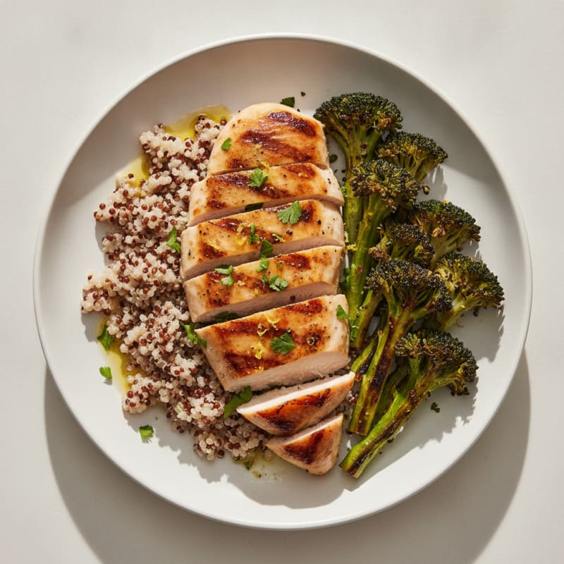 Grilled Chicken Breast with Quinoa and Roasted Broccoli