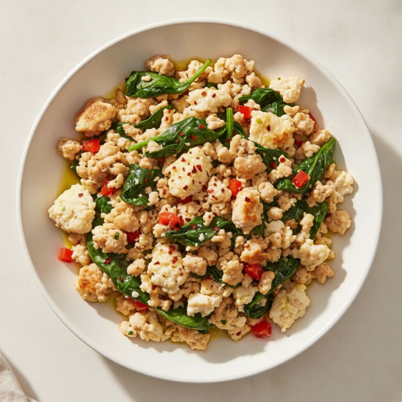 Ground Chicken Scramble with Spinach and Egg Whites