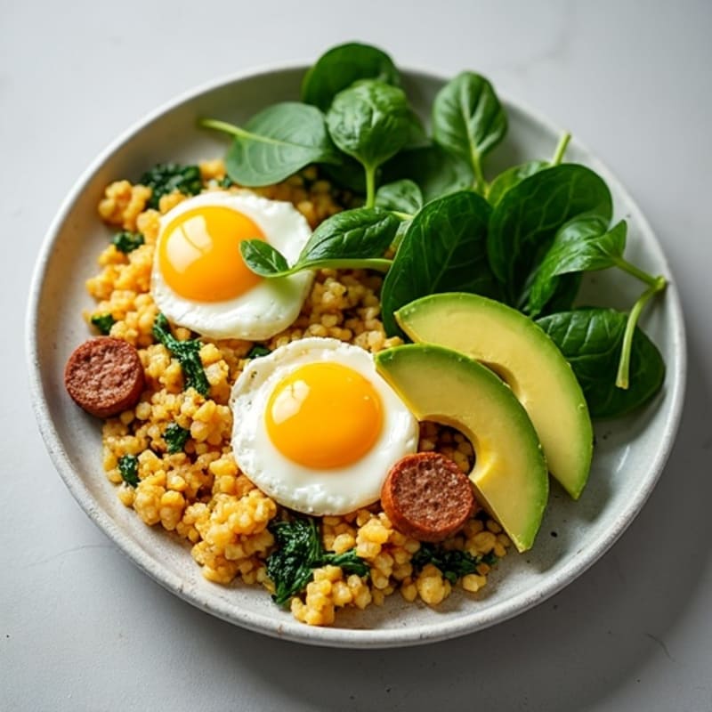 Savory Turkey Sausage and Spinach Scramble with Avocado