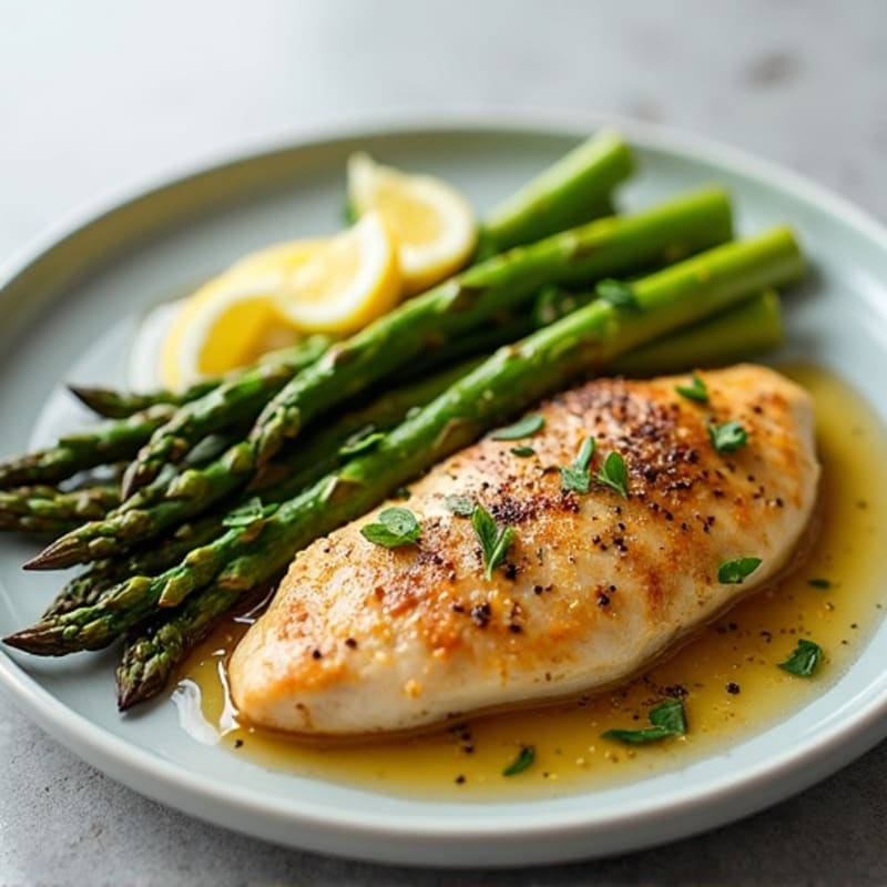 Lemon Garlic Pan-Seared Chicken with Roasted Asparagus