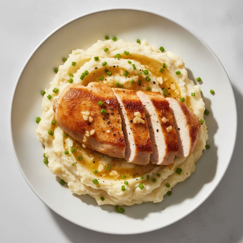 Garlic Butter Mashed Potatoes with Seared Chicken