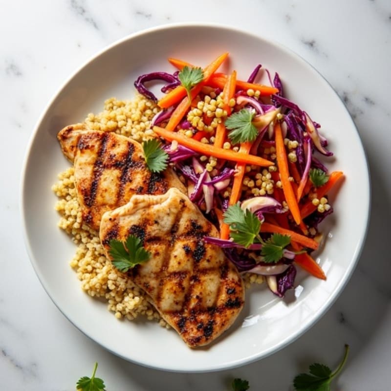Grilled Chicken Breast with Crunchy Cabbage Slaw and Quinoa