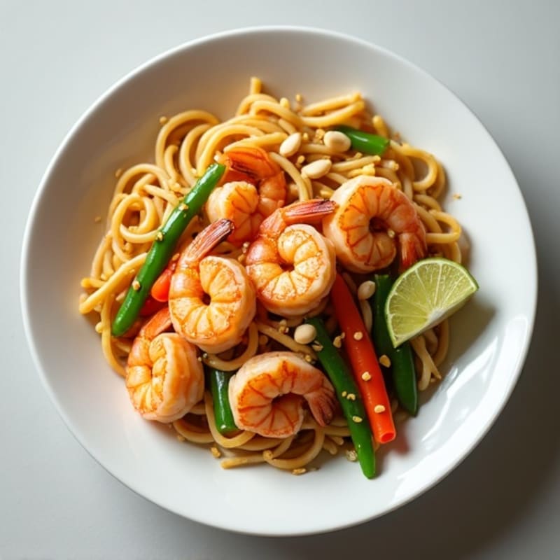Shrimp Noodle Stir-fry with Crunchy Peanuts and Zesty Lime