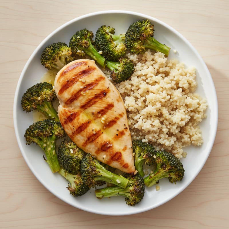 Grilled Chicken Breast with Roasted Broccoli and Quinoa
