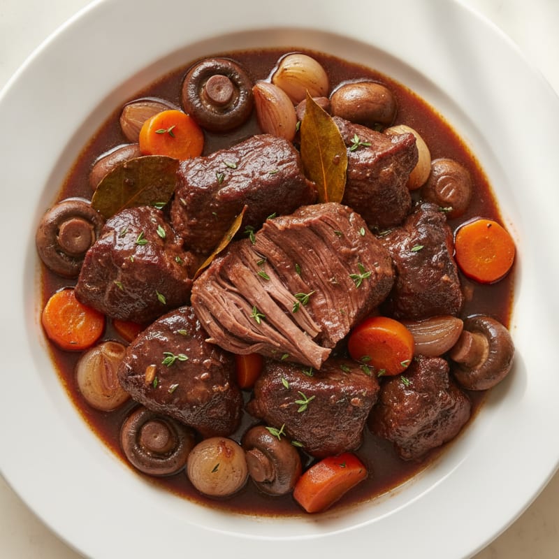 Red Wine Braised Beef with Mushrooms