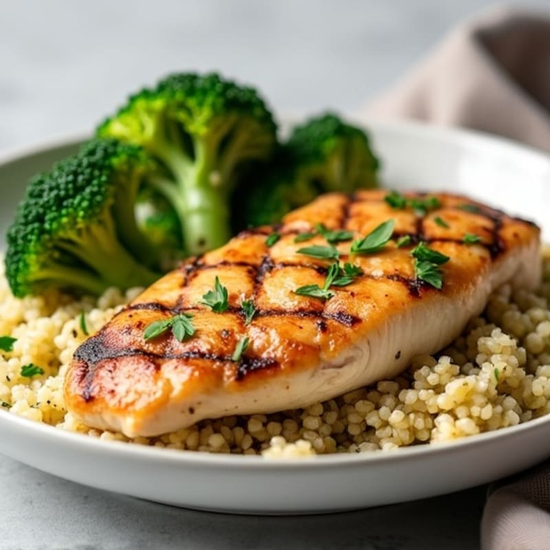 Grilled Chicken Breast with Quinoa and Steamed Broccoli